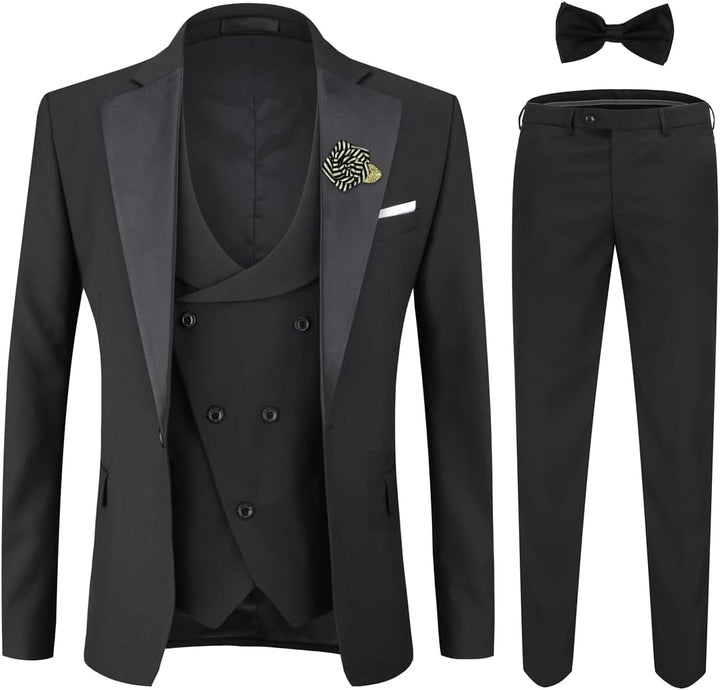 Sliktaa Herren 3 Teilig Anzüge Regular Fit Jacke Weste Hosenanzug für Business Sakko Hose Elastisch