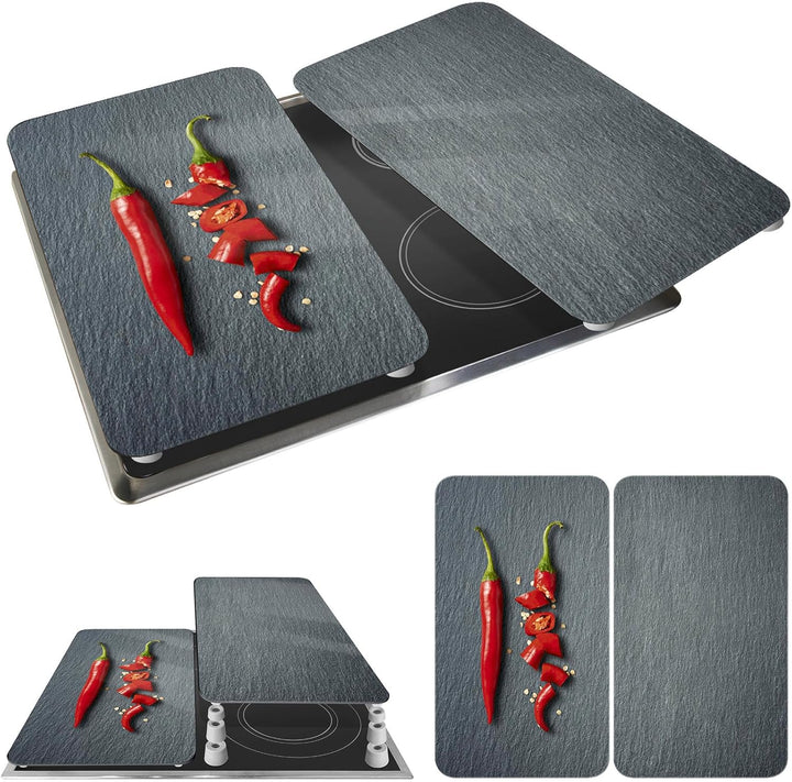 WENKO Herdabdeckplatte Universal Cayenne, 2er Set Herdabdeckung für alle Herdarten, Gehärtetes Glas,