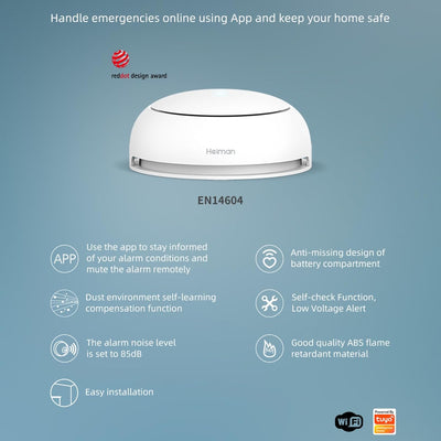 HEIMAN Wi-Fi Smarter Rauchmelder,WLAN Feuermelder mit austauschbarer Lithium-Batterie,5 Jahre Garant