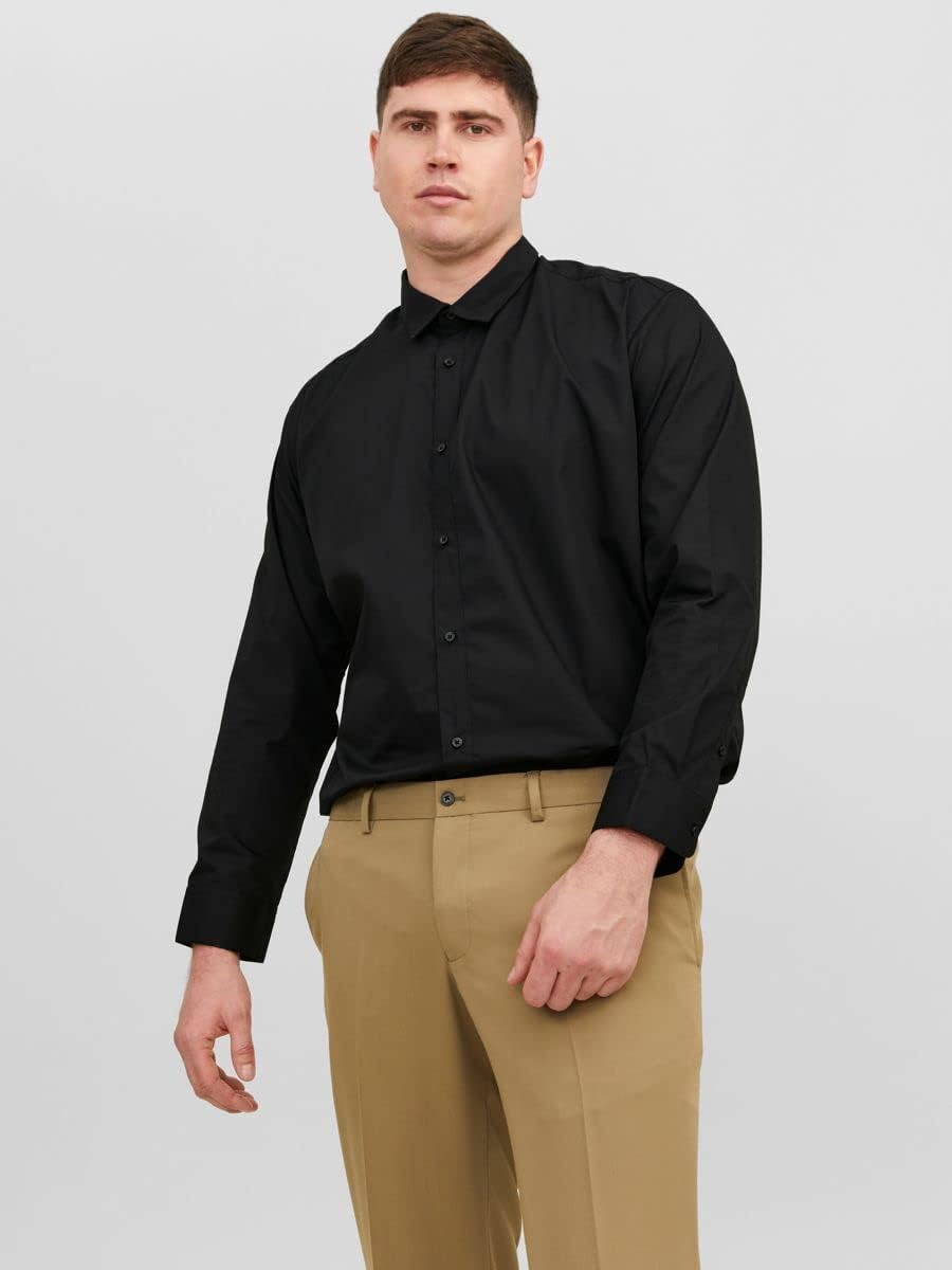 JACK&JONES PLUS Damen Jjjoe Shirt Ls Plain Pls Hemd 4XL Schwarz, 4XL Grosse Grössen Schwarz
