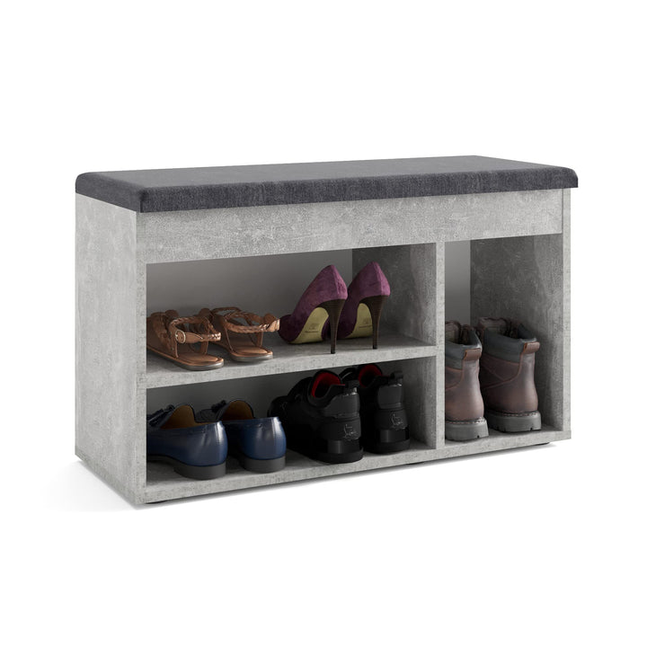 KOMTO Schuhbank mit Sitzfläche - Schuhregal Bank mit Stauraum Beton 80 x 48 x 32 cm Schuhschrank mit