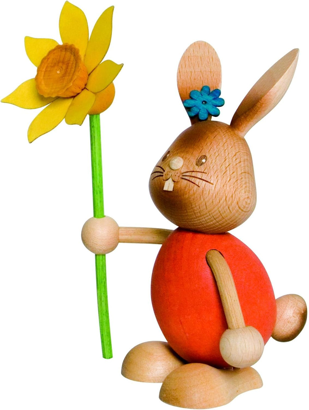 Drechslerei Kuhnert - Osterdekoration / Osterhase - Stupsi Hase mit Blume - 12cm - aus Holz - Made i