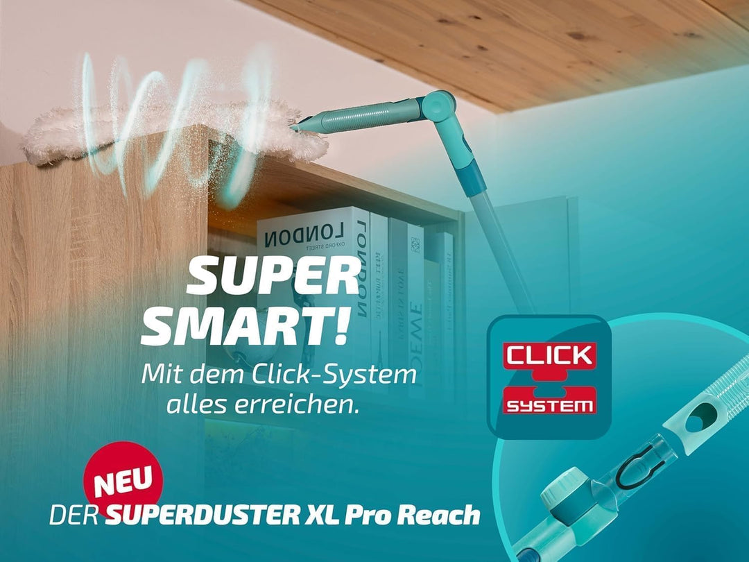 Leifheit SUPERDUSTER XL Pro Reach Set, Staubwedel lang ausziehbar durch 43 cm Langen Stiel, waschbar