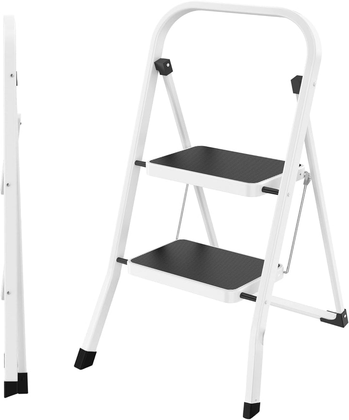 HBTower 2-Stufen-Leiter, Trittleiter mit Anti-Rutsch-Pedal, Tragbare Robuste Leiter mit Handläufen,
