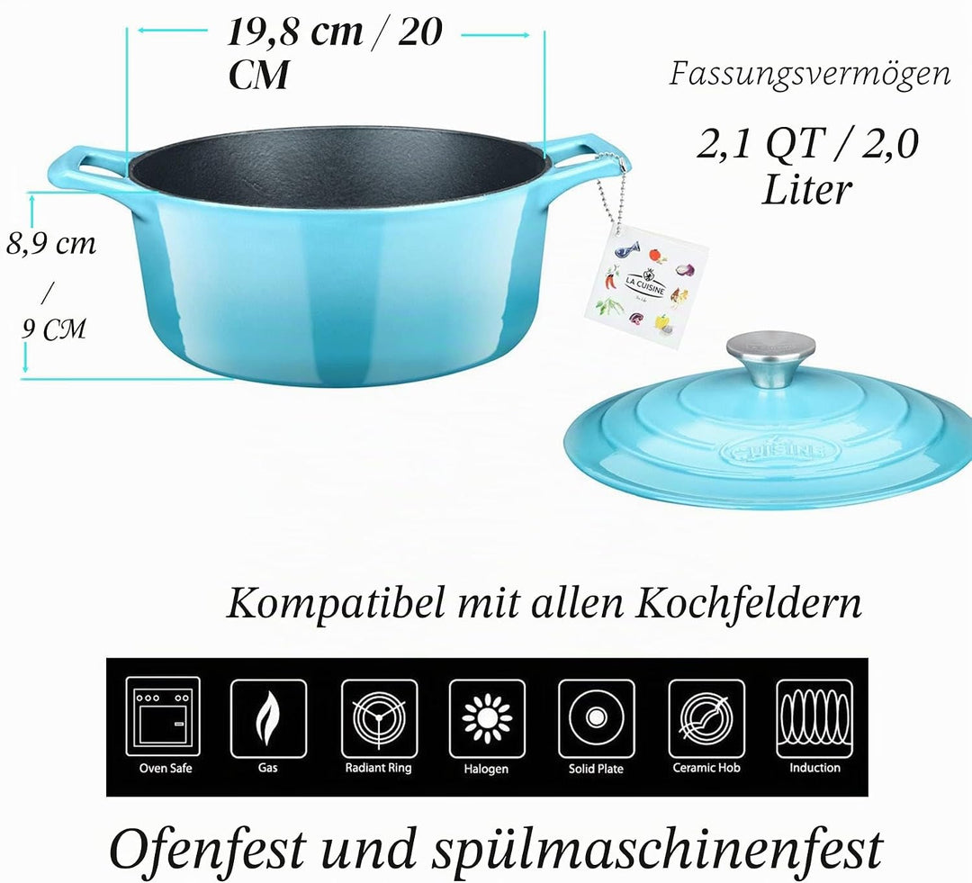 La Cuisine 4175MB Premium Enameled Cast Iron Covered Dutch Oven, Casserole, Pot, 2.1 Quart (QT) - Ma
