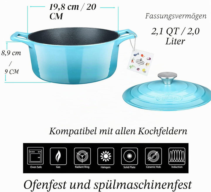 La Cuisine 4175MB Premium Enameled Cast Iron Covered Dutch Oven, Casserole, Pot, 2.1 Quart (QT) - Ma