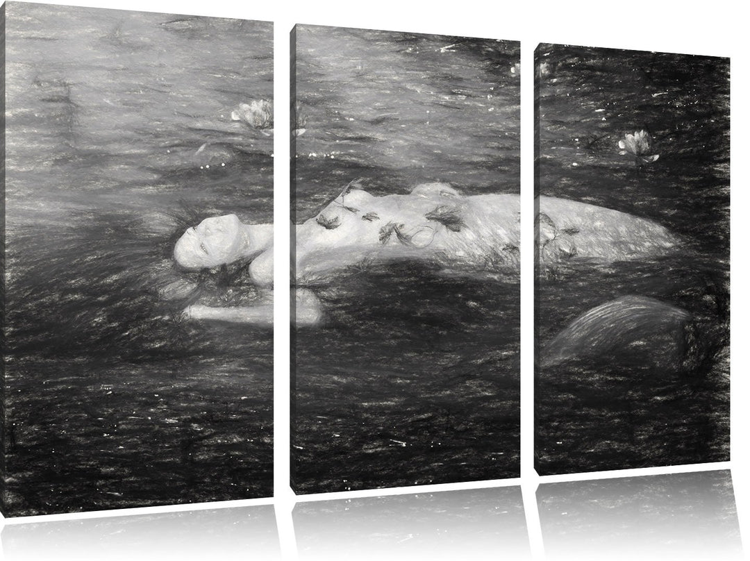 Pixxprint Meerjungfrau im Wasser liegend als Leinwandbild/Grösse: 3 Teilig (120x80) cm/Wandbild/Kuns
