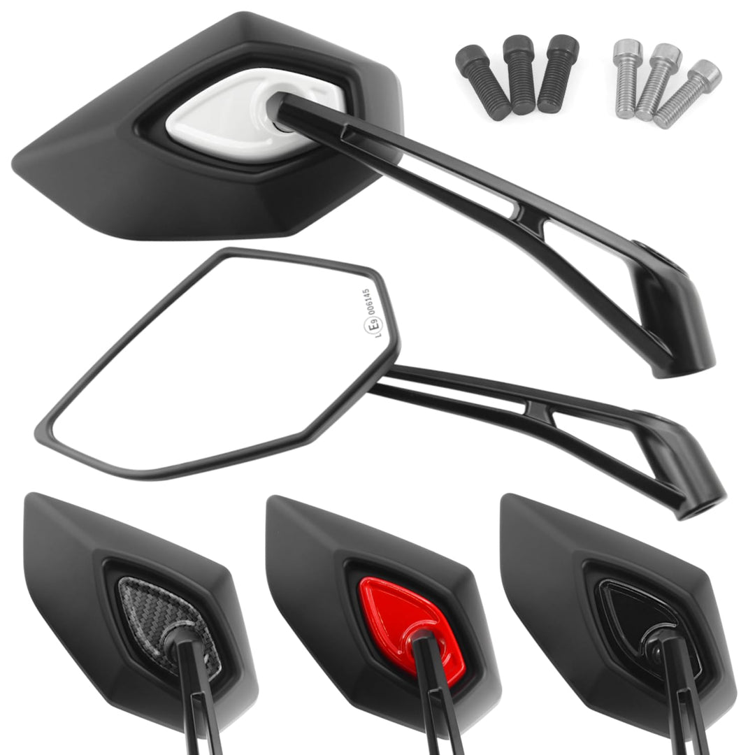 Area1 Universal Motorrad Rückspiegel Paar e-geprüft 2x M10 Rechtsgewinde + Linksgewindeadapter, komp