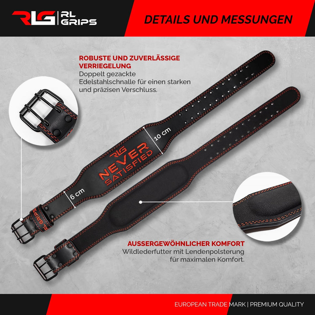 RL Grips - Ledergürtel für Gewichtheben – Lendenwirbelstütze für Muskeltraining – Powerlifting Gürte