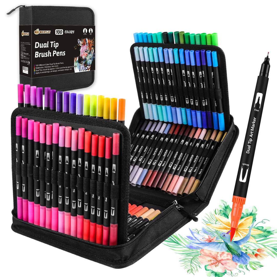 wonsar Dual Brush Pen Set, Filzstifte Dicke und Dünne für Kinder Erwachsene Pinselstifte Marker für