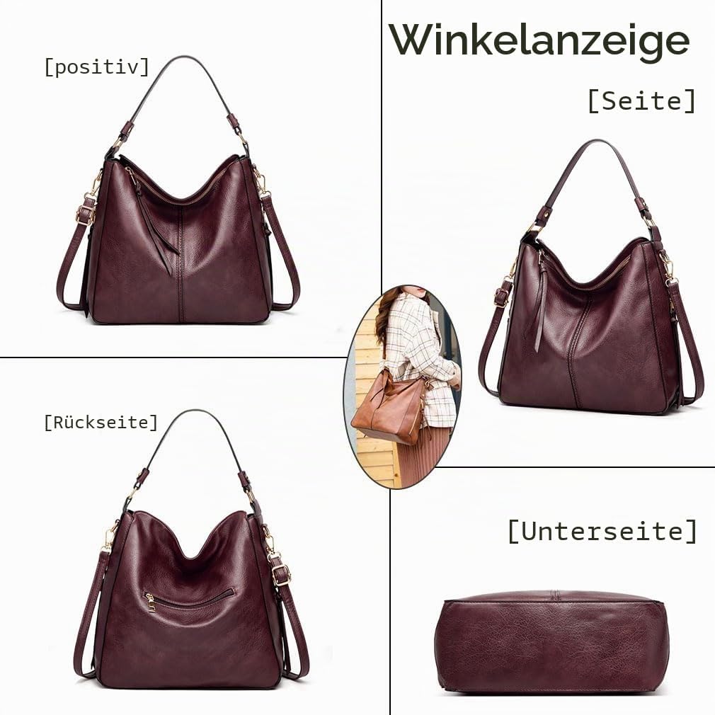 Lifetooler Handtaschen Set Gross Leder Tasche Schultertasche Hobo Taschen Damen Portemonnaie Geschen