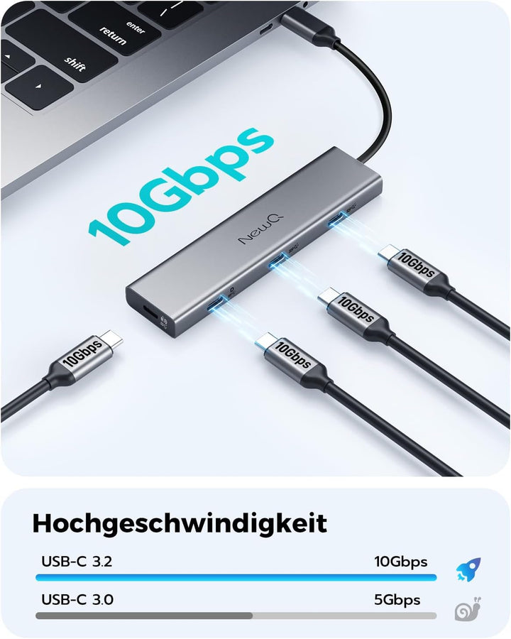 USB C Video Hub NEWQ Typ C Hub 3.2 Umkehrstrom Monitor, Dual Video Display 4K @ 30–60 Hz, 4 x USB-C