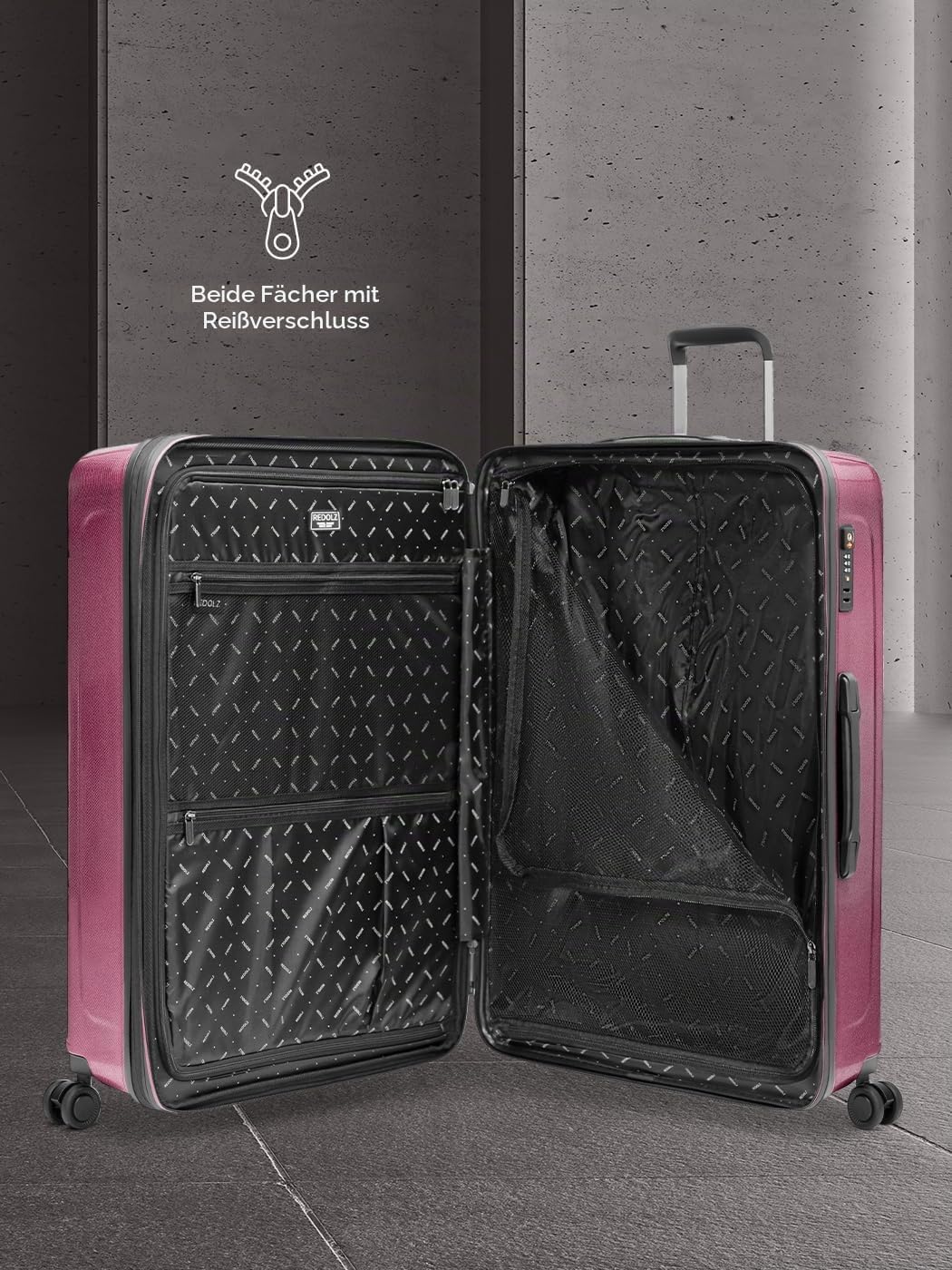 REDOLZ sehr grosser Hartschalen L+ Trolley | 52 x 34 x 77 cm | mit Dehnfalte von 123 auf 140 Liter e