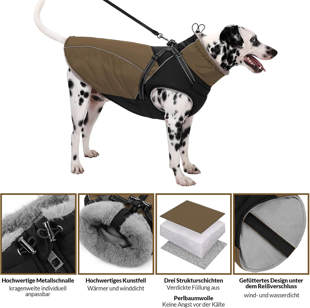 KONVINIT Wintermantel Hund gross Wasserdichter Hundemantel mit leichtem Wattierung, reflektierend fü