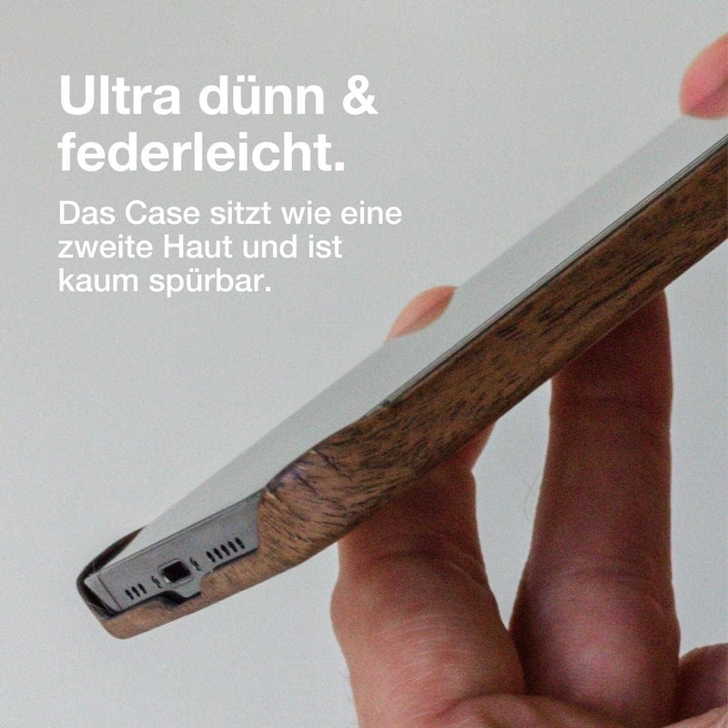 Woodcessories - Handyhülle kompatibel mit iPhone 12 Mini Hülle Holz, Echtholz - EcoSlim Case (Walnus