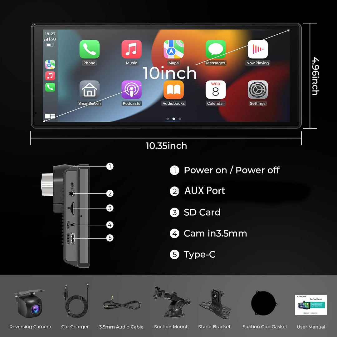 Drahtloses A-pple Carplay und Android Auto 10,26-Zoll-Touchscreen-Autoradio:1080p-Rückfahrkamera, Mi