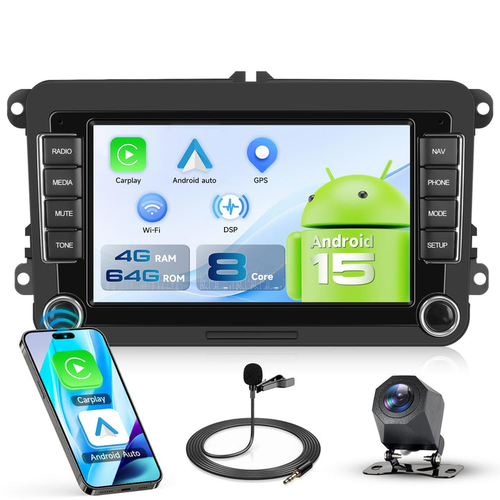 Autoradio 8 Kern Q-Snapdragon 4+64G Android 15 für VW Golf 5 6 Passat Jetta Caddy EOS T5 Tiguan Tour