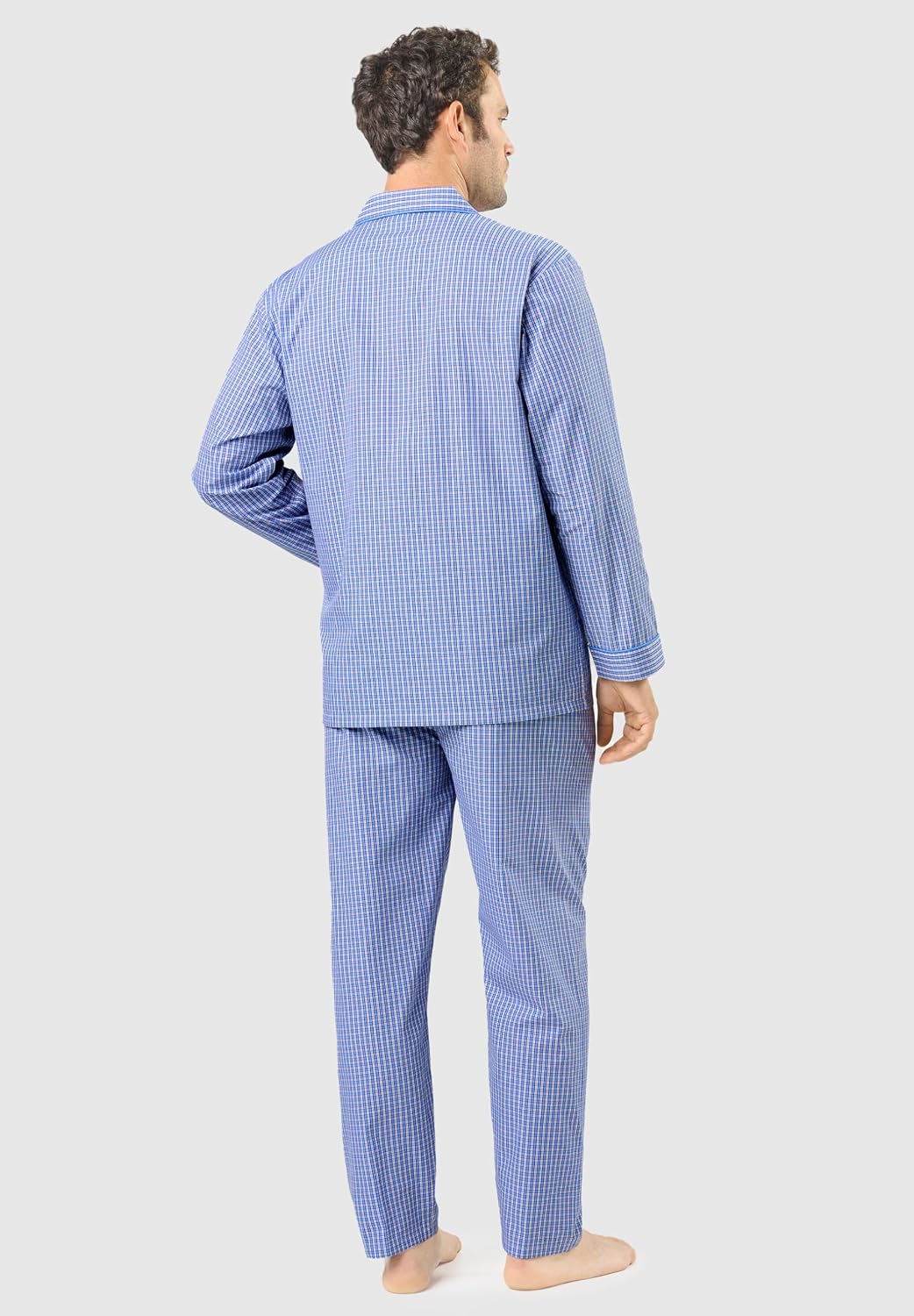 El Búho Nocturno Schlafanzug Herren Lang Baumwolle Pyjama Für Herren Klassisch Revers Knopfjacke Kar