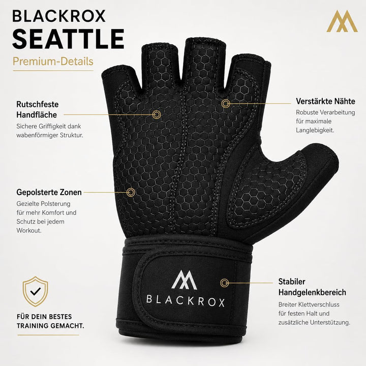 BLACKROX Fitnesshandschuhe Seattle Atmungsaktive Vergleichssieger Fitness Handschuhe mit Handgelenks