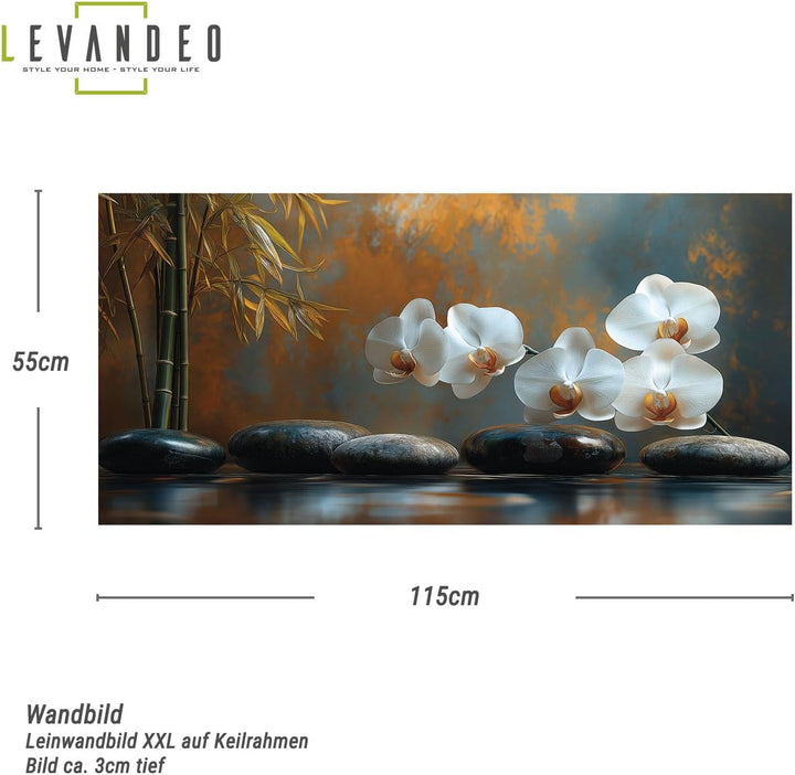 XXL Leinwand 115x55cm Wandbild Weisse Orchidee Bambus Bild Kunstdruck Spa Deko Wanddeko Leinwandbild