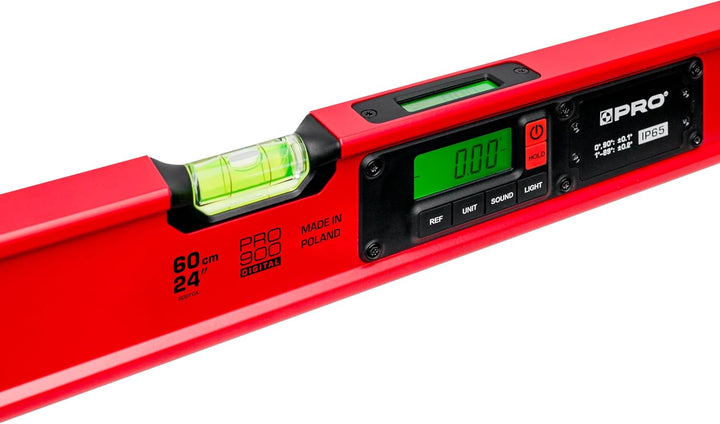PRO900 Digitale Wasserwaage 60cm mit 2 LCD Displays und Abdeckung - Elektronische Wasserwaage mit Me