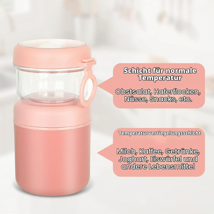 Grosser Edelstahl Müslibecher to Go, Joghurtbecher 530ml+330ml Tragbarer Auslaufsicherer Müslibecher