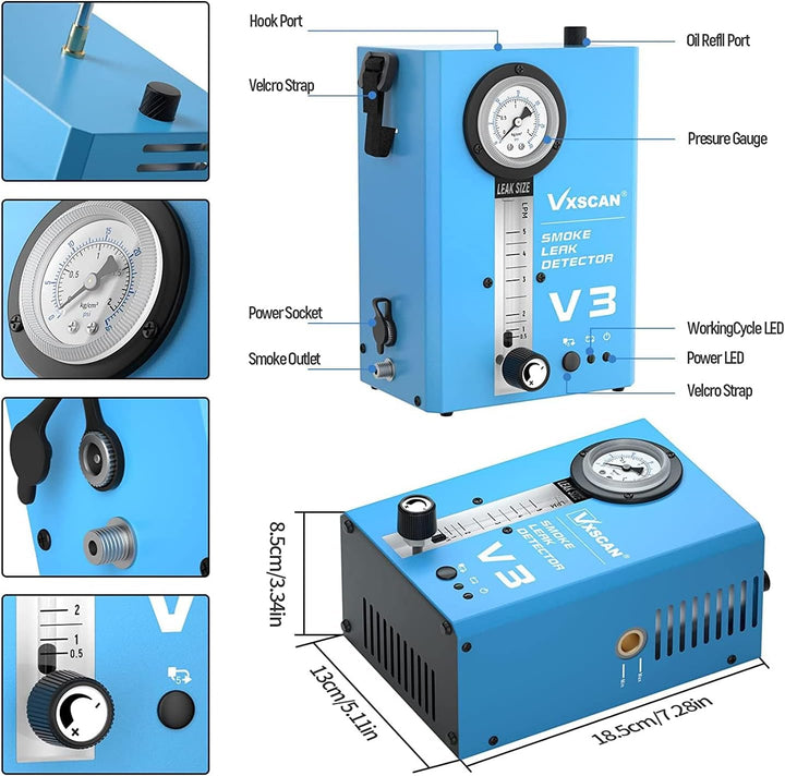 VXSCAN Automotive Smoke Leak Tester V3, Nebelmaschine KFZ EVAP Kraftstoffleitungs Lecksucher für all