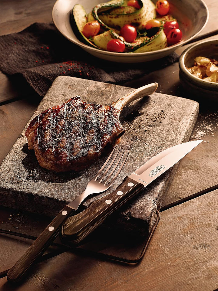 Tramontina JUMBO Steakmesser-Set, rostfreiem Edelstahl, spülmaschinenfest, Griffe aus Echtholz, FSC,