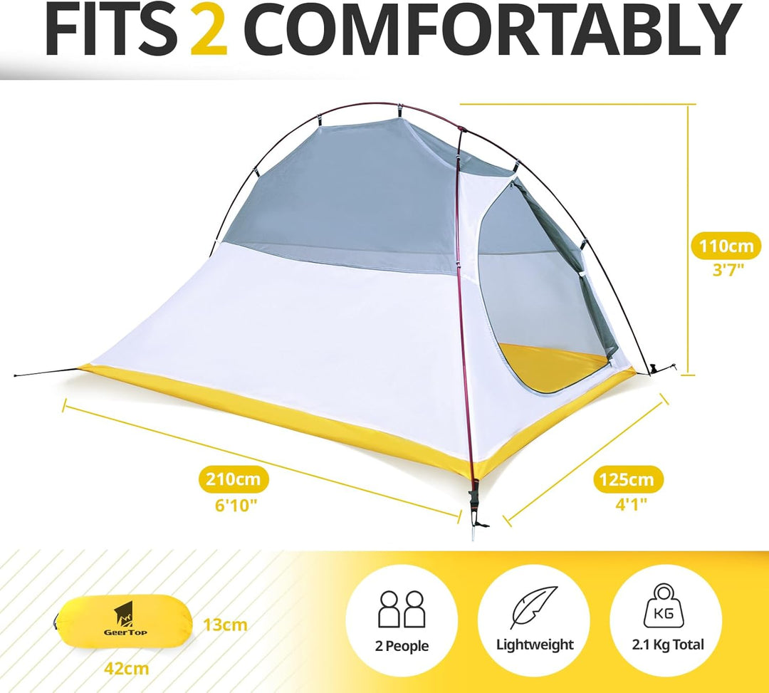 GEERTOP Campingzelt Ultraleichte 2 Personen Doppelten Zelt 3-4 Saison Camping Zelt für Trekking, Out