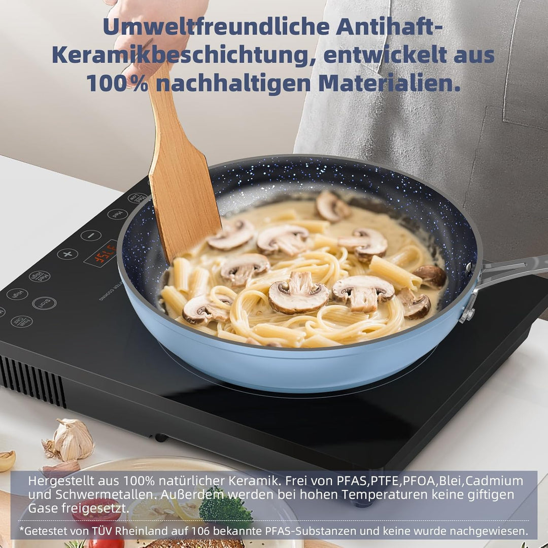 Nuwave Topfsets Pfannenset 12-Teilig Antihaft- Keramik von G10 Duralon Blue, Kochtöpfe mit Topfdecke