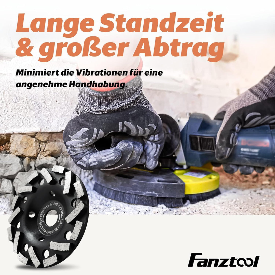 FANZTOOL Premium Diamant Schleiftopf Abrasiv 125 mm x 22,2 mm Schleifteller für abrasive Baustoffe,