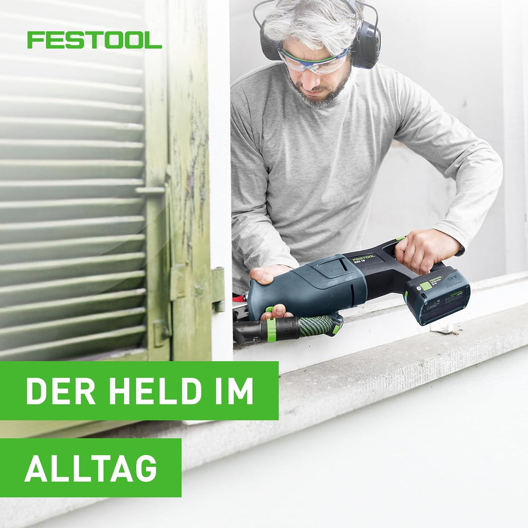Festool Akku-Säbelsäge RSC 18 5,0 EB-Plus (mit Akkupacks BP 18 Li 5,0, Schnellladegerät, Absaugvorri