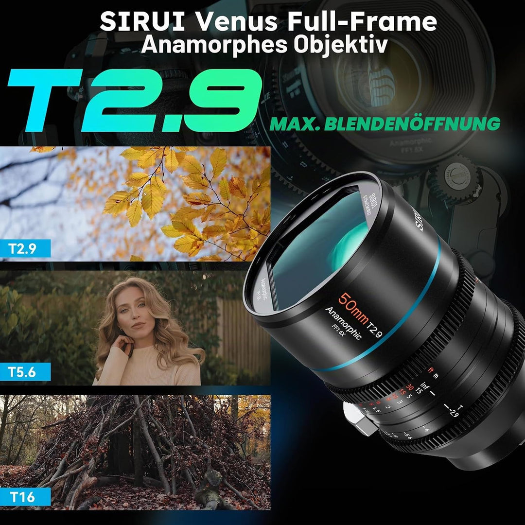 SIRUI 50mm T2.9 1.6X Vollformat Anamorphisches Objektiv, Kinoobjektiv für L-Mount Kameras, 50mm