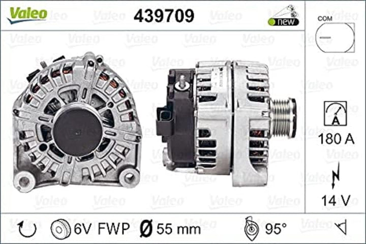 VALEO 439709 Generator Ladestrom des Generators: 180 Amp Rippen: 6 rippen Riemenscheibe Ø: 55 mm Spa