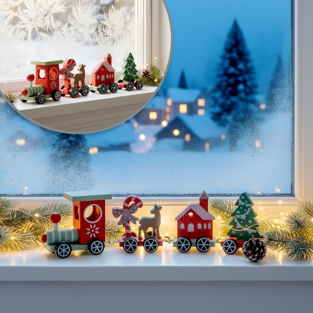 com-four® 2X Deko Weihnachtszug aus Holz mit je 3 Anhängern - Tischdekoration im klassischen Weihnac