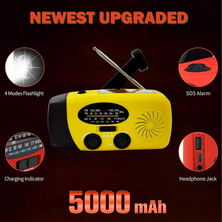 Notfall-Solarradio, tragbares Kurbelradio mit LED-Taschenlampe, wiederaufladbares 5000mAh-Netzteil,