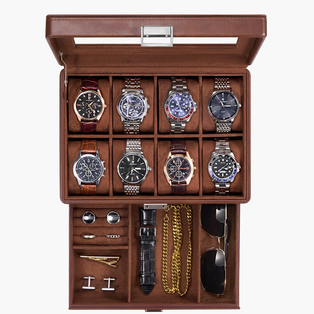 ProCase 8 Slot Uhrenbox, Uhrenkasten mit Glasdeckel Uhrenkissen, Uhrenkoffer für Schmuck Ringe Armbä