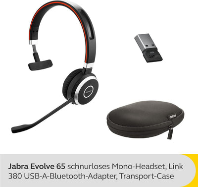 Jabra Evolve 65 SE Schnurloses Mono-Headset - Bluetooth-Headset mit Mikrofon mit Geräuschunterdrücku