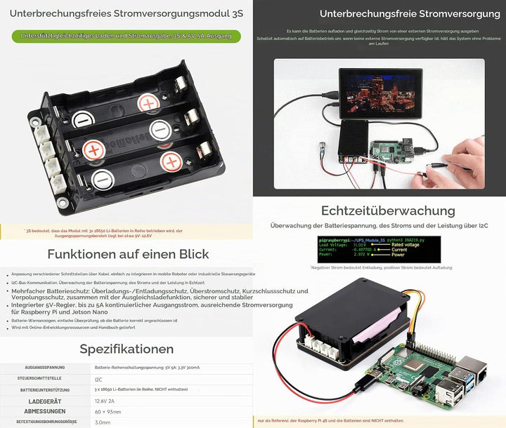 Waveshare Uninterruptible Power Supply UPS Module Supports Charging and Power Output at The Same Tim