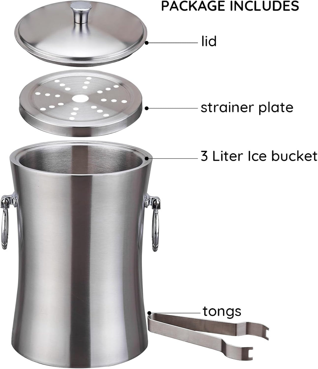 Eiseimer mit Deckel und zange Premium Eiskübel als Eiswürfelbehälter Ice Bucket,Eiskübel-Set, 3 l, d