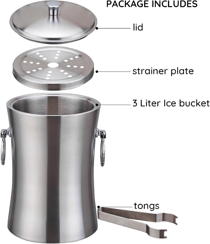 Eiseimer mit Deckel und zange Premium Eiskübel als Eiswürfelbehälter Ice Bucket,Eiskübel-Set, 3 l, d