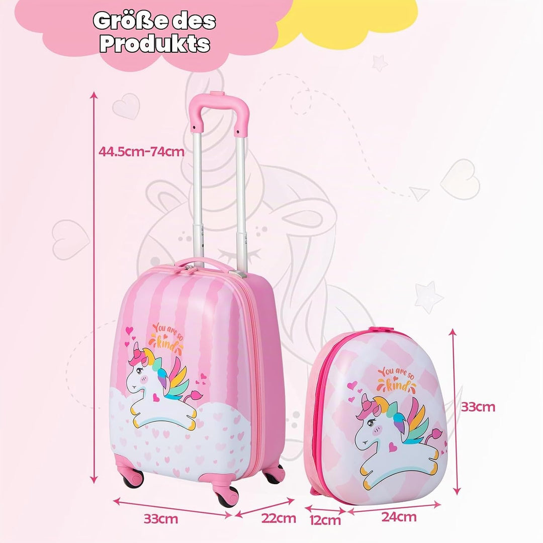 RELAX4LIFE Kinderkoffer mit Rollen, 2 TLG Kinder Kofferset, Koffer(16 inch) + Rucksack(12 inch), Rei