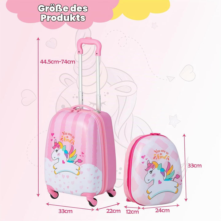 RELAX4LIFE Kinderkoffer mit Rollen, 2 TLG Kinder Kofferset, Koffer(16 inch) + Rucksack(12 inch), Rei