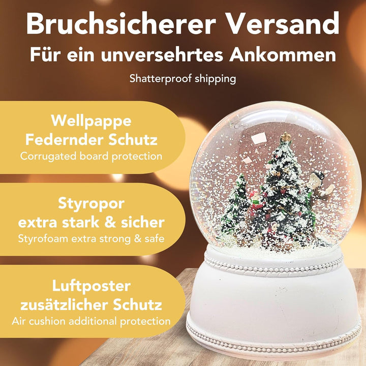Schneekugel Weihnachten Christbaum schmücken | Sockel weiss nostalgisch | mit Spieluhr | Schüttelkug