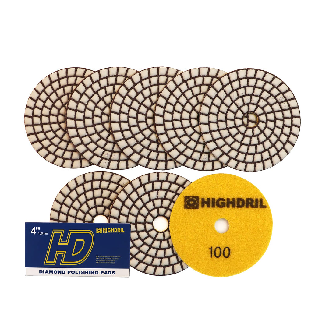 HIGHDRIL Trocken Diamant Polierscheibe - 8 Stk. #100 Diamant Polier Auflagen für Granit Stein Marmor