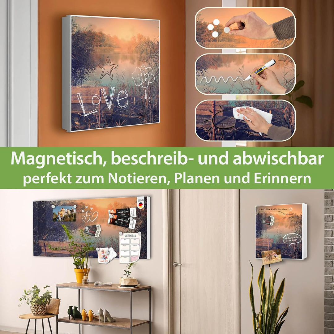 banjado® Grosser Schlüsselkasten Glas/Schlüsselbox 30cm x 30cm mit 50 Haken - Motiv Bank Am See/Schl