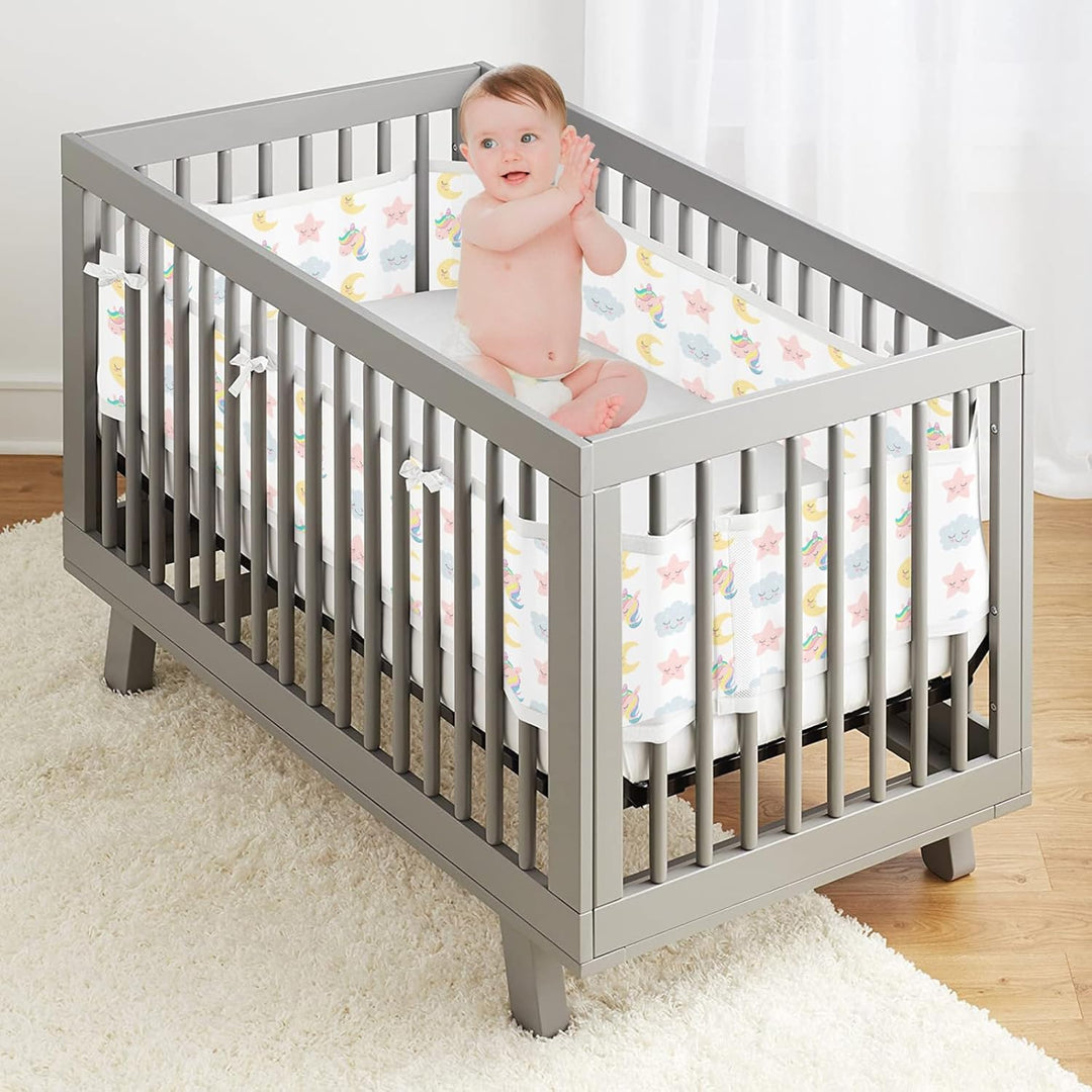Bettumrandung Babybett,2 Stück Bettumrandung Nestchen Breathable 4-Seitiges Netzfutter für Kinderbet