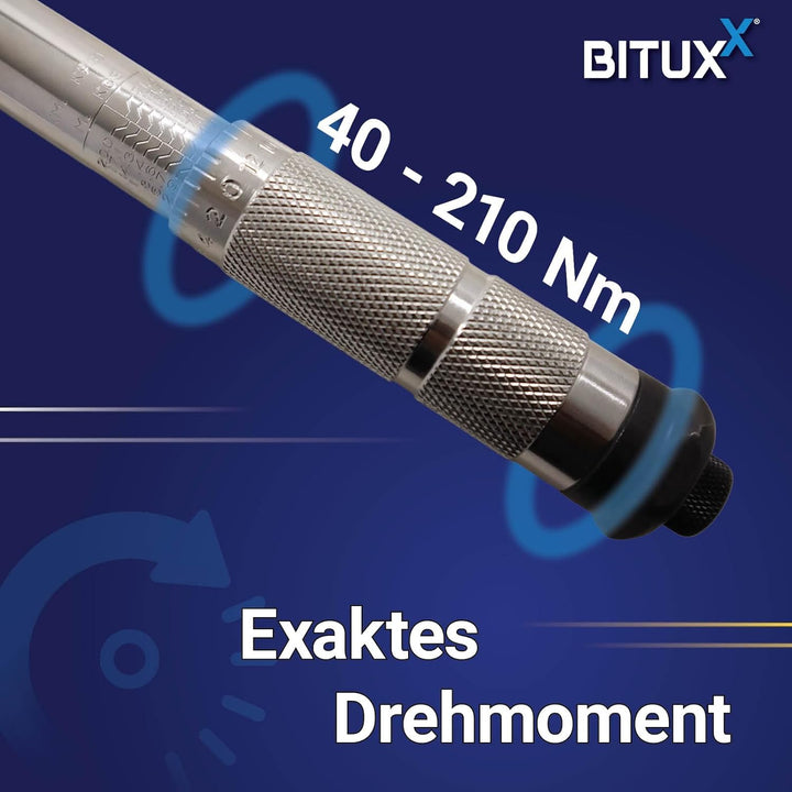 Bituxx® Drehmomentschlüssel Set 1/2" 40-210 Nm Ratsche Drehmoment Schlüssel inkl Felgenschutz Schlag