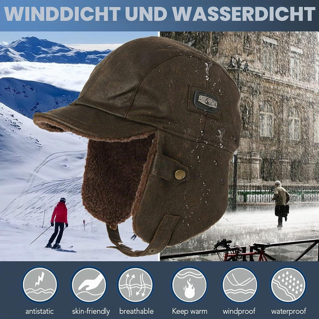 Comhats warme Trappermütze für Herren Kunstleder Hut Unisex Fliegermütze Fellmütze Erwachsenen Männe
