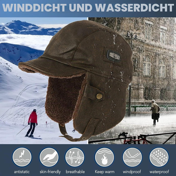 Comhats warme Trappermütze für Herren Kunstleder Hut Unisex Fliegermütze Fellmütze Erwachsenen Männe